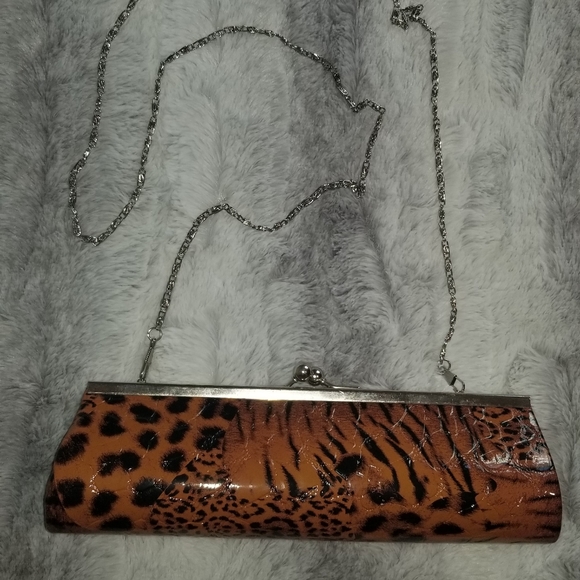 Orange Leopard Fashion Clutch Purses w/ Chain - Picture 1 of 4